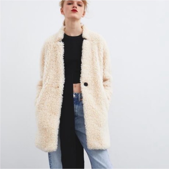 Zara Jackets & Blazers - Zara Faux Shearling Sherpa Teddy Coat cream 3/4 sleeve XS
